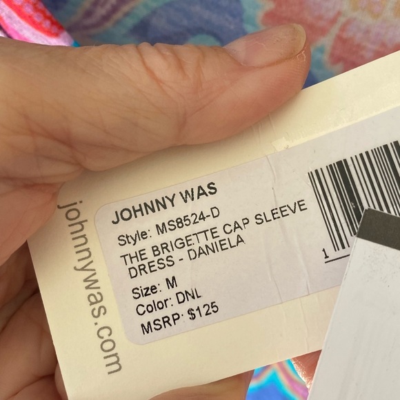 JOHNNY WAS Daniela Jersey Knit Cap Sleeve Round Neck Floral Printed Dress - Picture 7 of 11